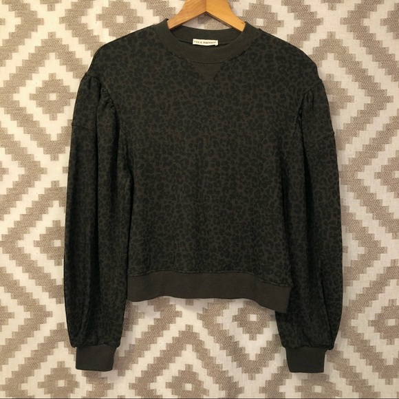 Ulla Johnson Lula Forest Green Leopard Pullover Sweatshirt - Picture 3 of 9